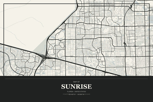 Sunrise, Florida City Map Aluminum Sign in Museum Plaque style