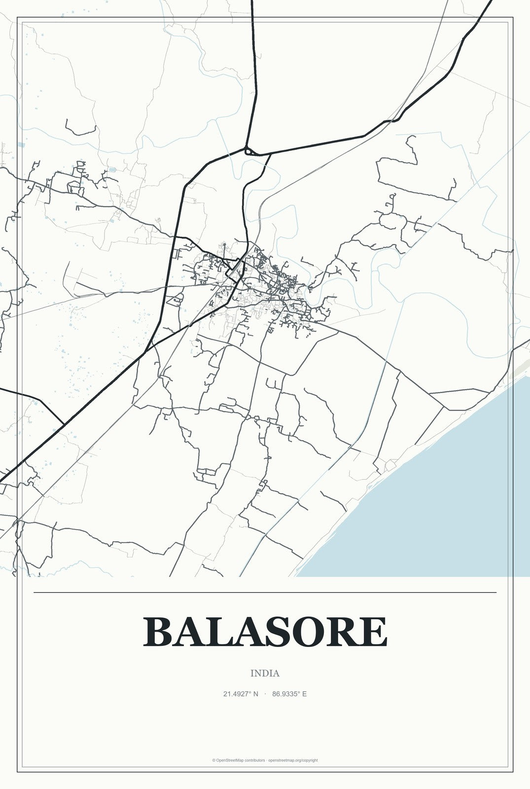 Balasore, India City Map Aluminum Sign in Gallery Air style