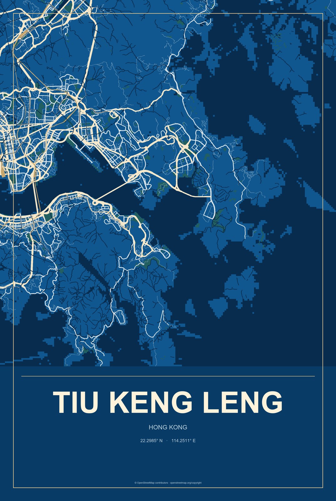 Tiu Keng Leng, Hong Kong City Map Aluminum Sign in Harbor Cobalt style