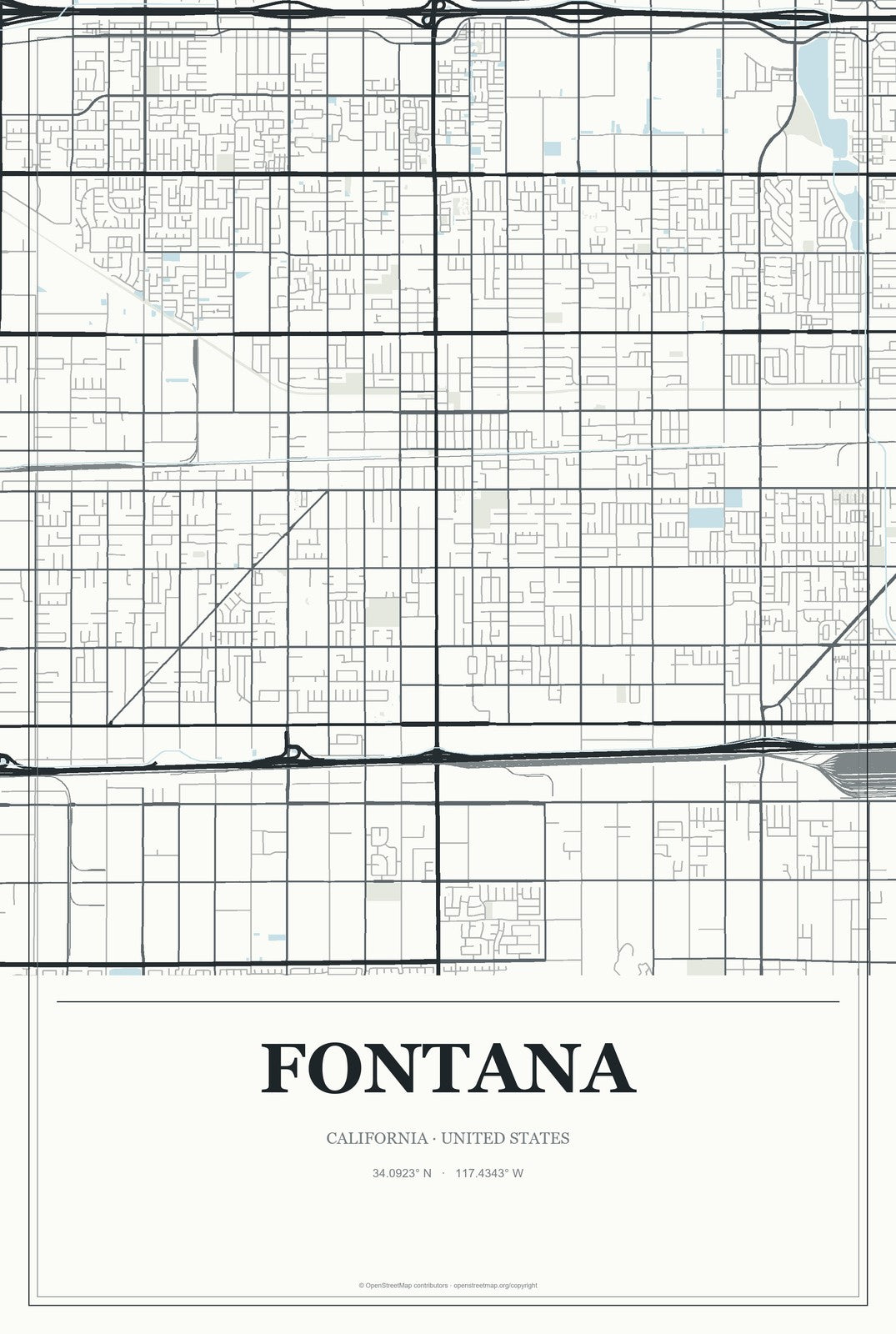 Fontana, California City Map Aluminum Sign in Gallery Air style