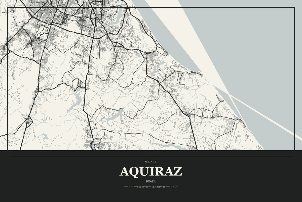 Aquiraz, Brazil City Map Aluminum Sign in Museum Plaque style