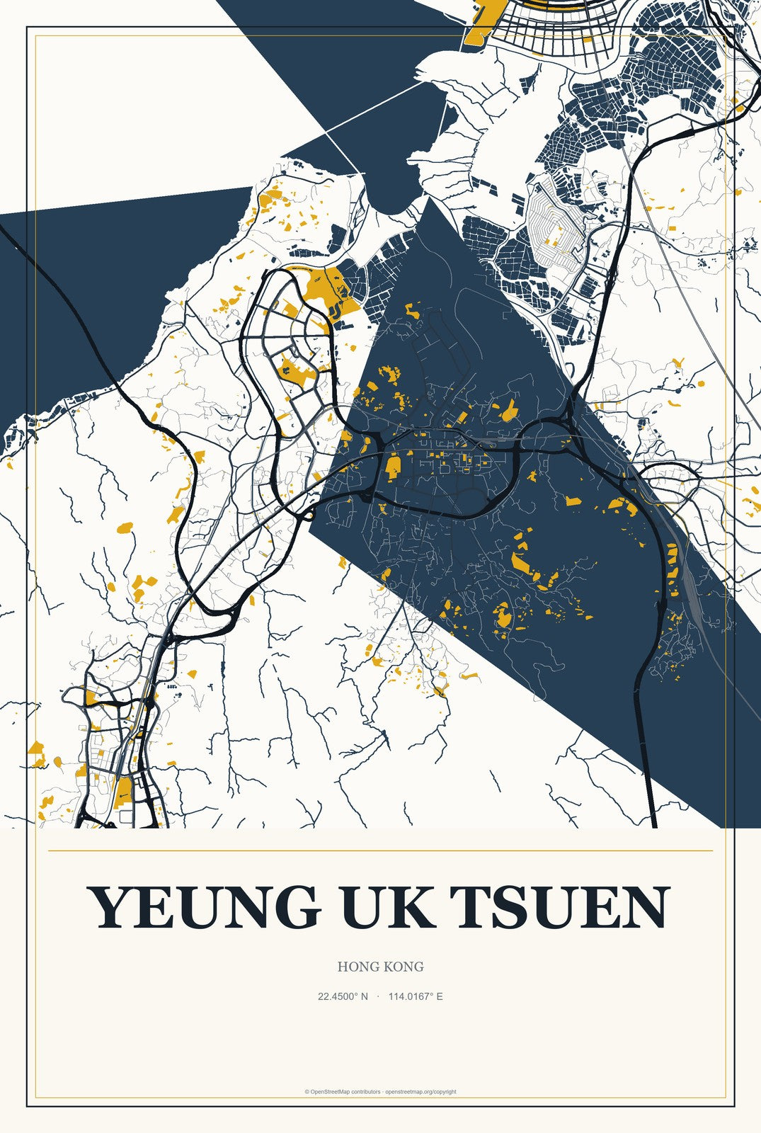 Yeung Uk Tsuen, Hong Kong City Map Aluminum Sign in Citrine Modern style