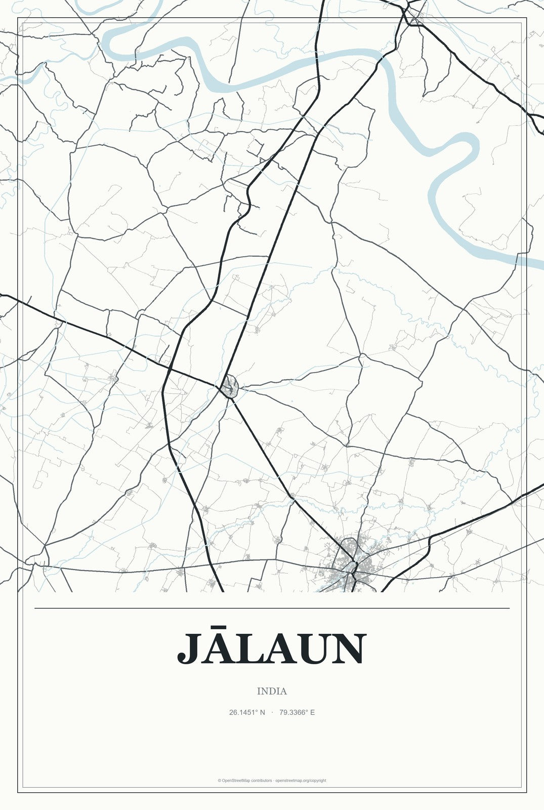 Jālaun, India City Map Aluminum Sign in Gallery Air style