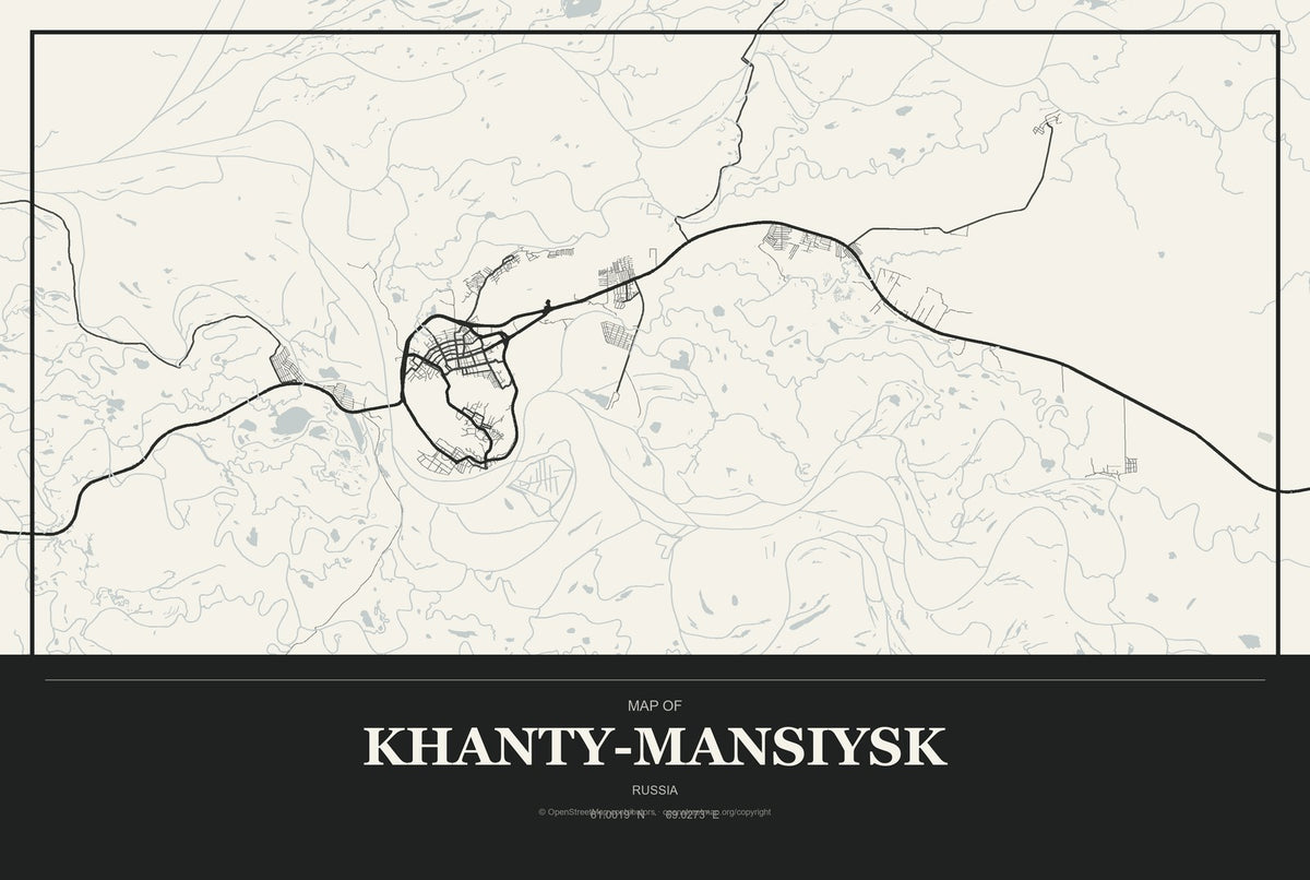 Khanty-Mansiysk, Russia City Map Aluminum Sign in Museum Plaque style