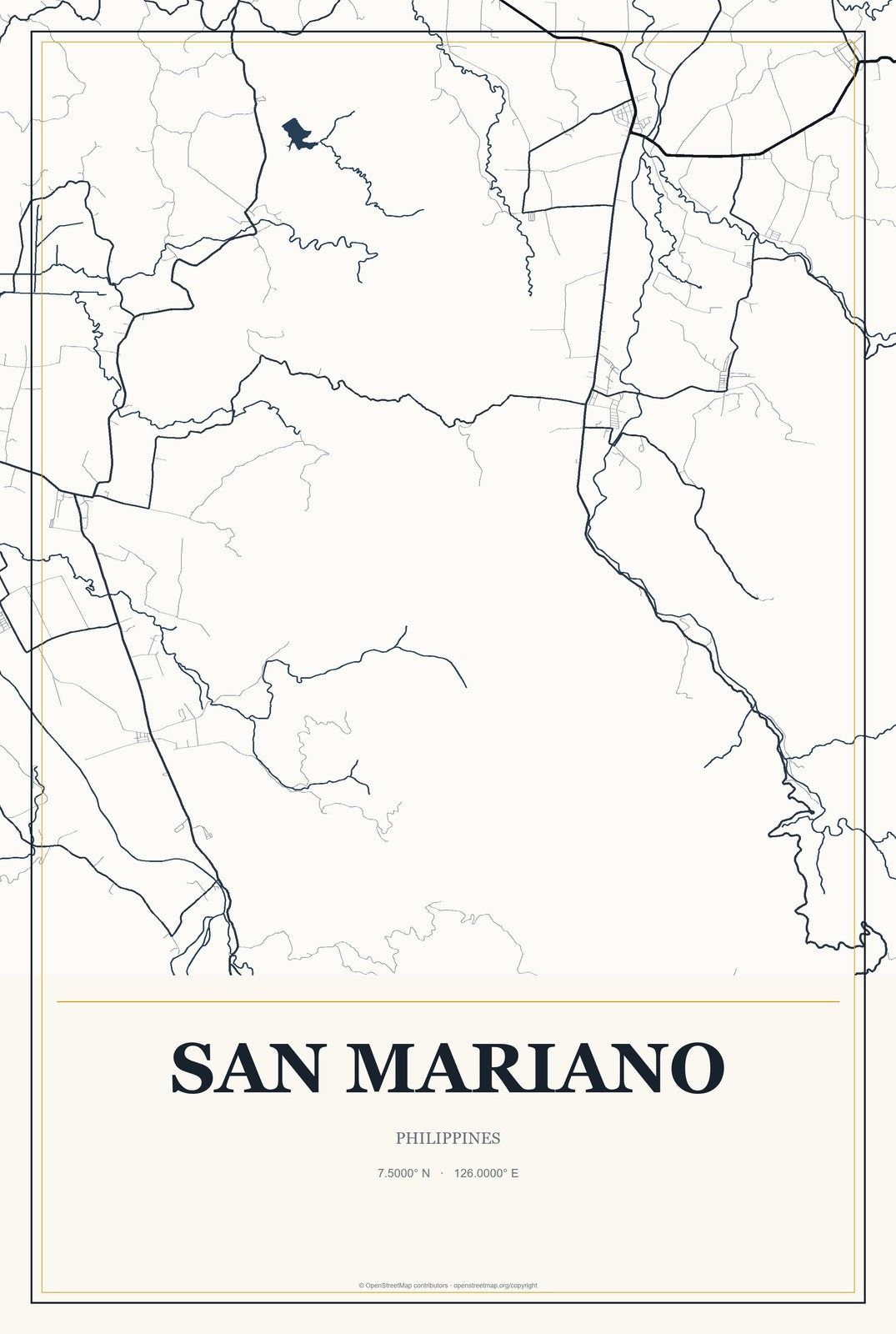 San Mariano, Davao Region, Philippines City Map Aluminum Sign in Citrine Modern style