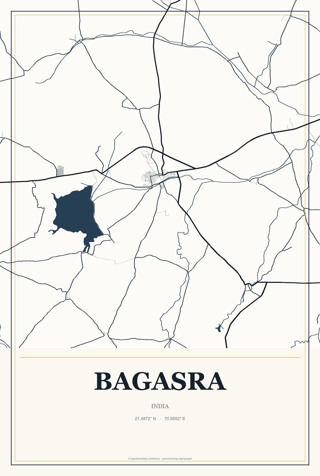 Bagasra, India City Map Aluminum Sign in Citrine Modern style