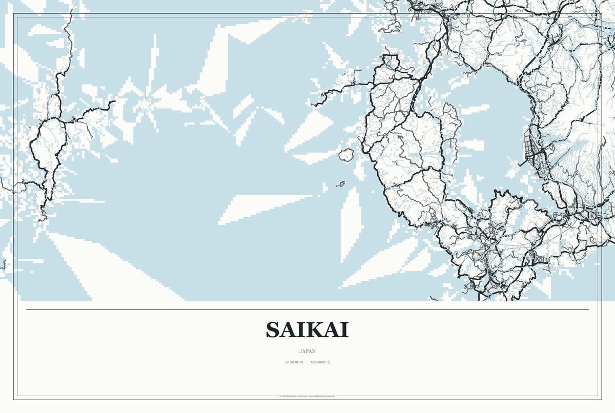Saikai, Japan City Map Aluminum Sign in Gallery Air style