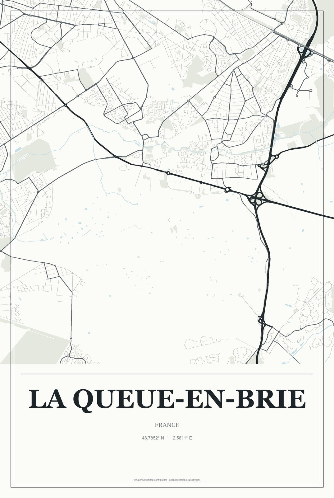 La Queue-en-Brie, France City Map Aluminum Sign in Gallery Air style