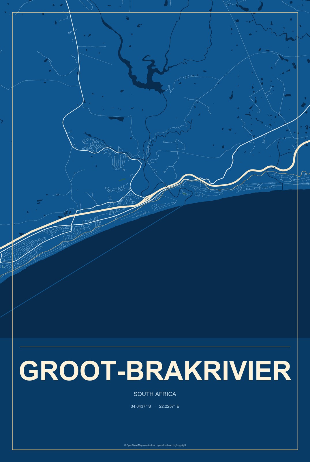 Groot-Brakrivier, South Africa City Map Aluminum Sign in Harbor Cobalt style