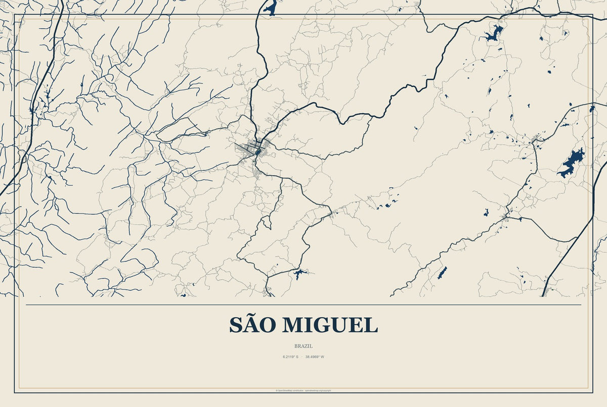 São Miguel, Brazil City Map Aluminum Sign in Coastal Cutout style