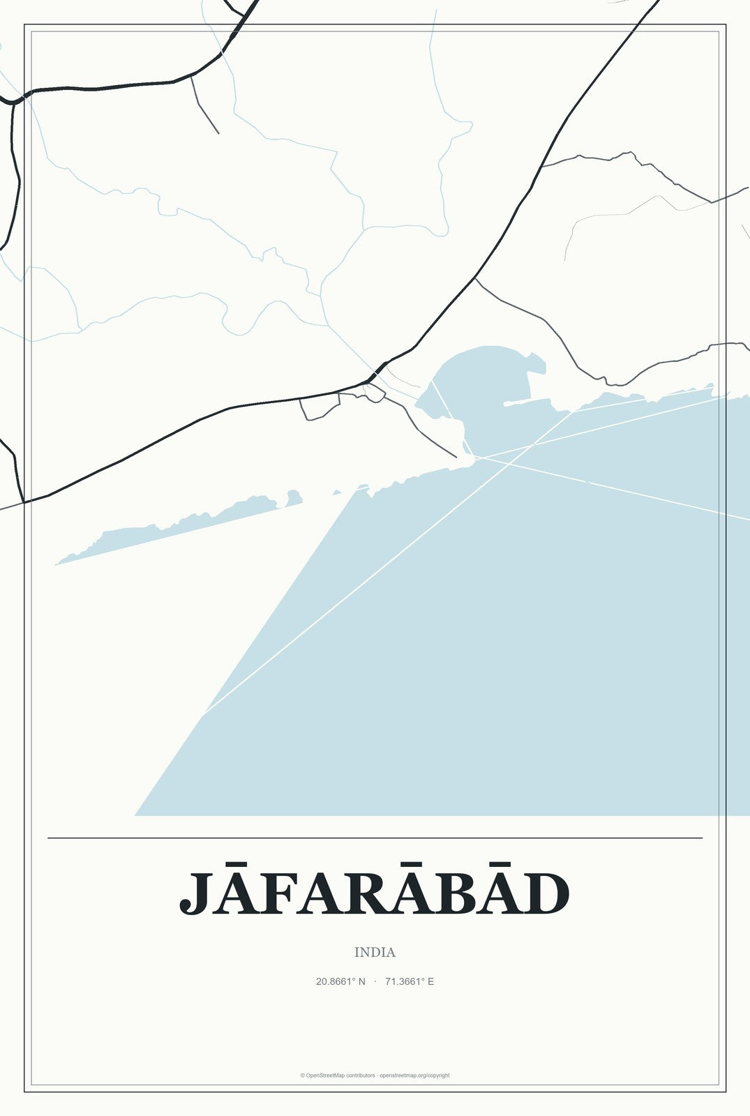 Jāfarābād, India City Map Aluminum Sign in Gallery Air style