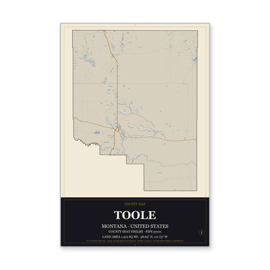 Toole County, Montana Map Aluminum Sign in Museum Plaque style