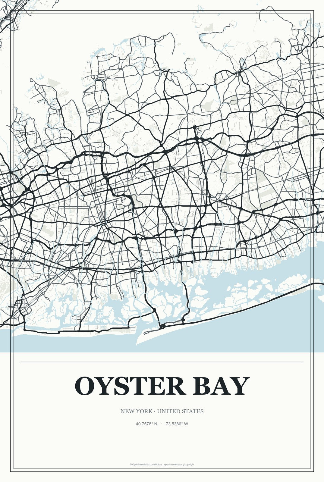 Oyster Bay, New York City Map Aluminum Sign in Gallery Air style