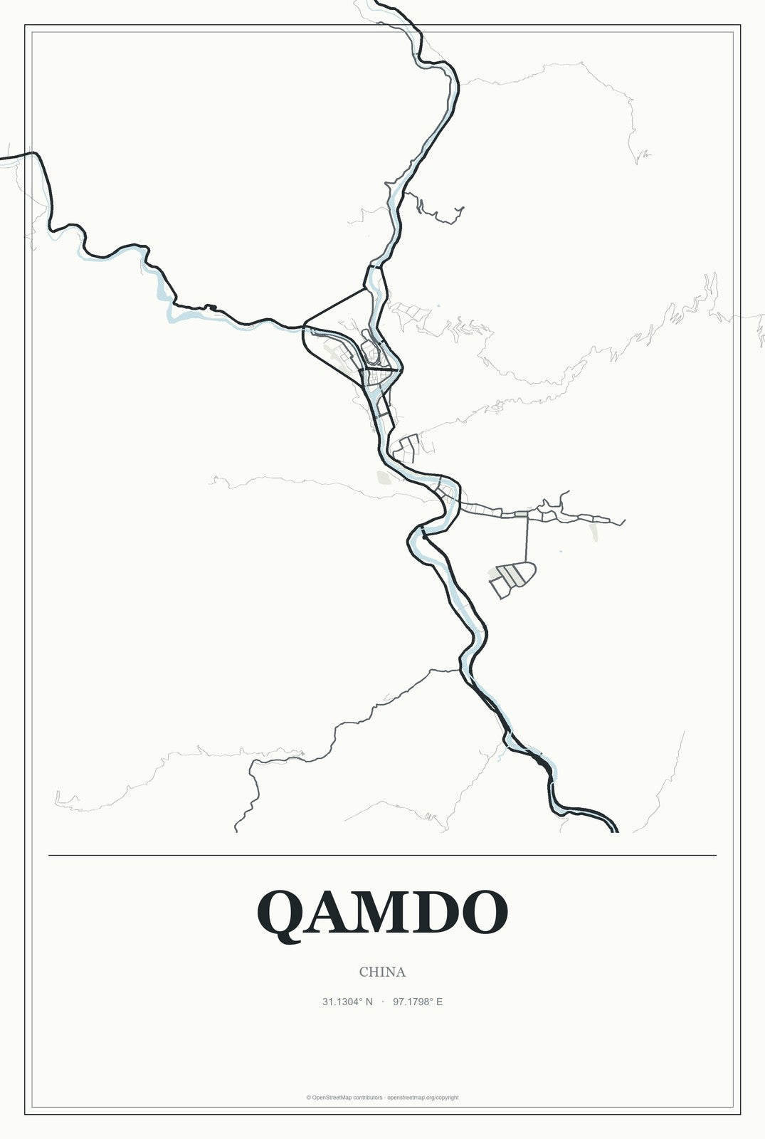 Qamdo, China City Map Aluminum Sign in Gallery Air style