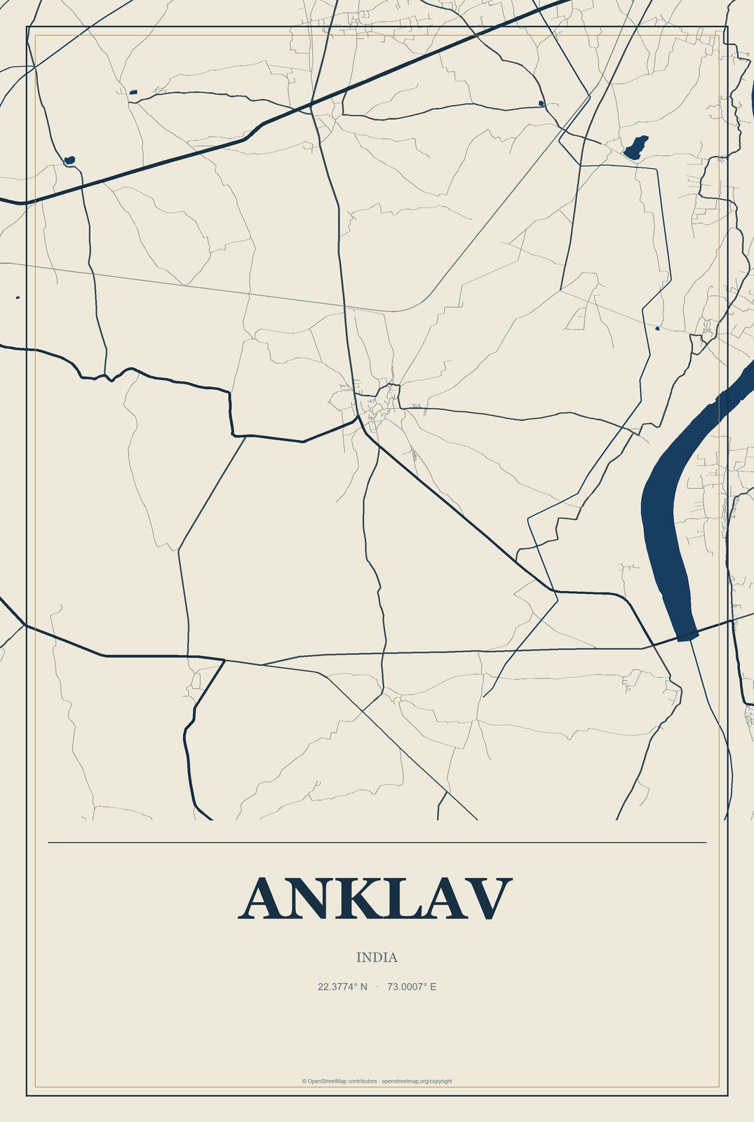 Anklav, India City Map Aluminum Sign in Coastal Cutout style