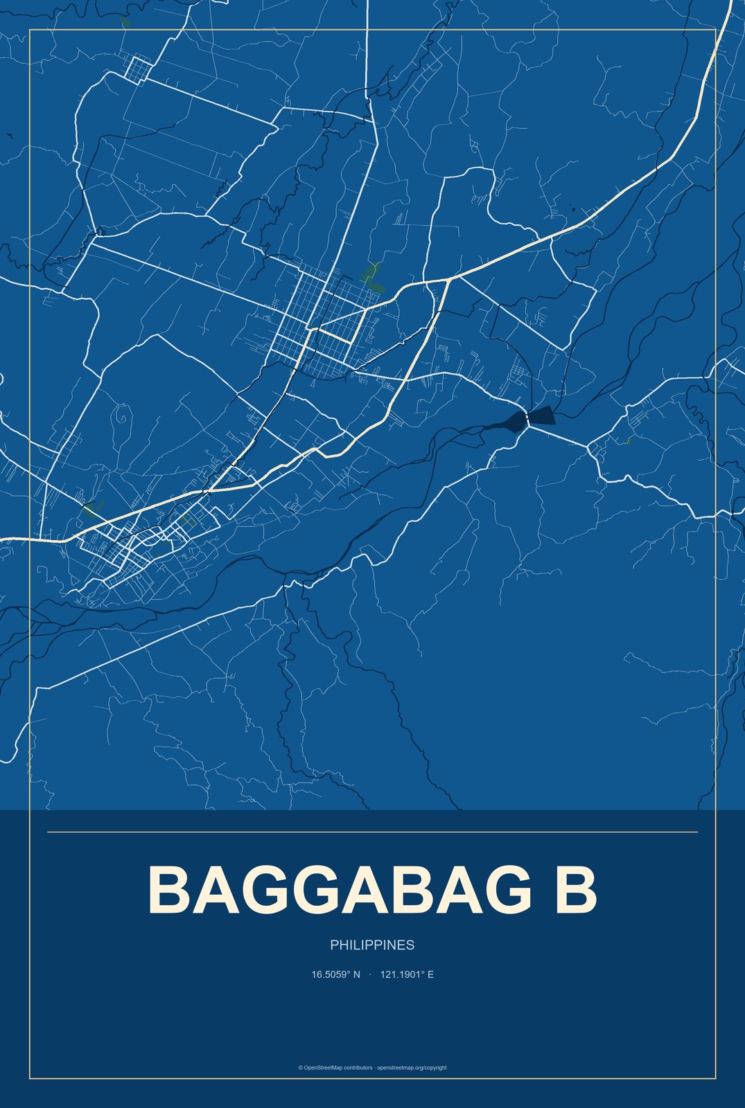 Baggabag B, Philippines City Map Aluminum Sign in Harbor Cobalt style