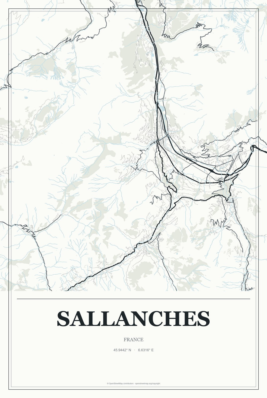 Sallanches, France City Map Aluminum Sign in Gallery Air style