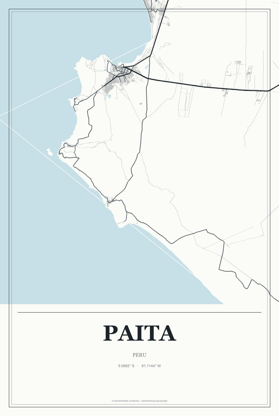 Paita, Peru City Map Aluminum Sign in Gallery Air style