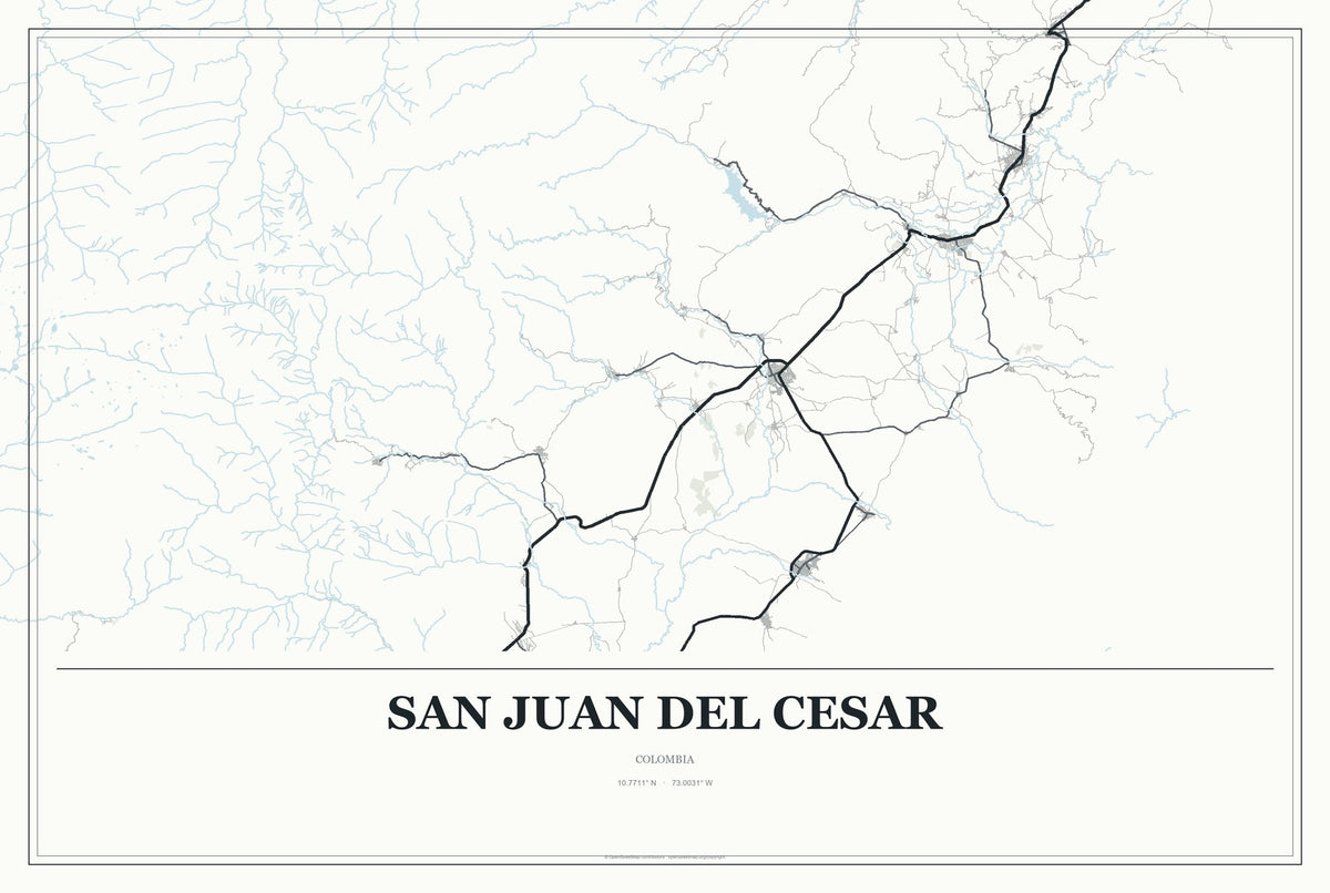 San Juan del Cesar, Colombia City Map Aluminum Sign in Gallery Air style