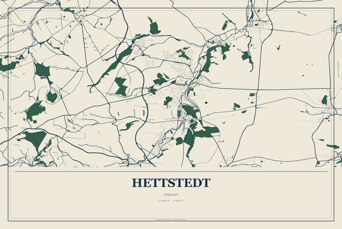 Hettstedt, Germany City Map Aluminum Sign in Coastal Cutout style