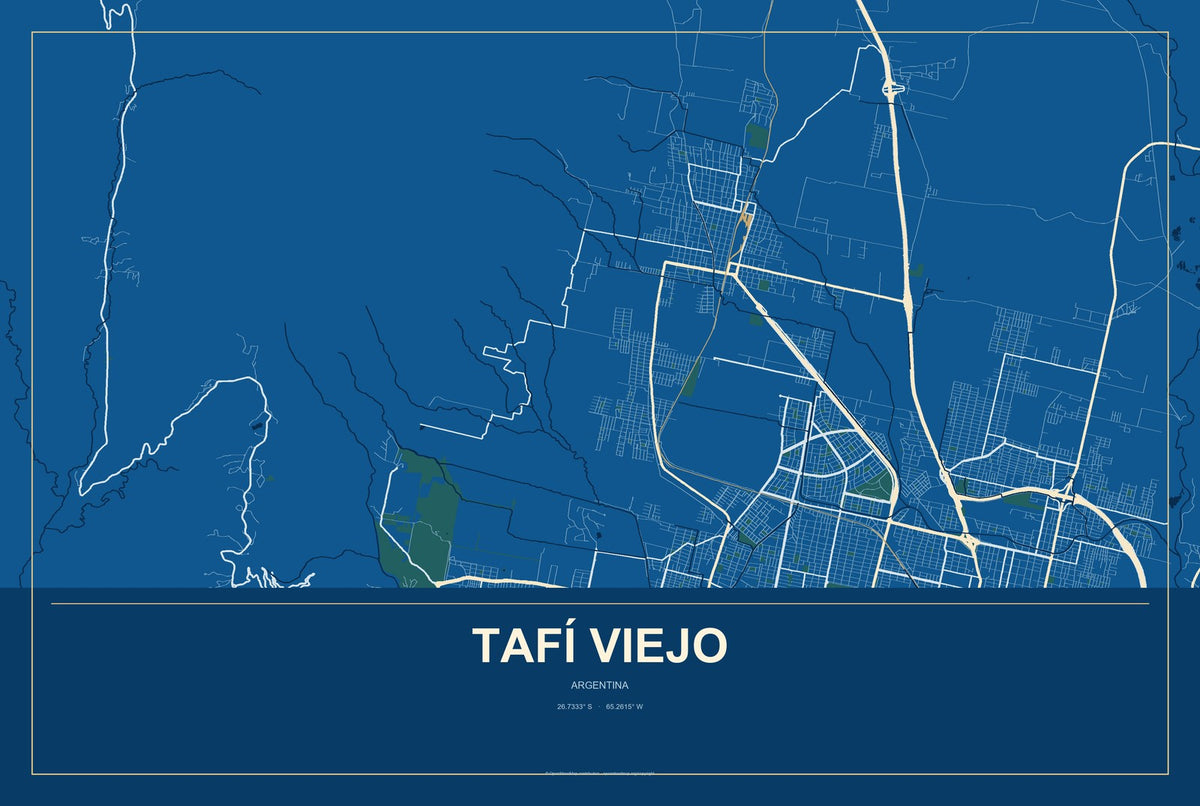 Tafí Viejo, Argentina City Map Aluminum Sign in Harbor Cobalt style