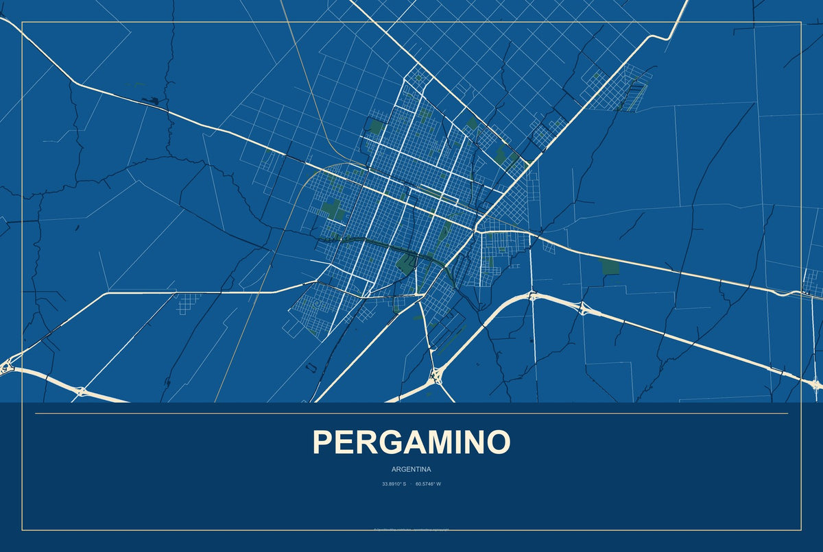 Pergamino, Argentina City Map Aluminum Sign in Harbor Cobalt style