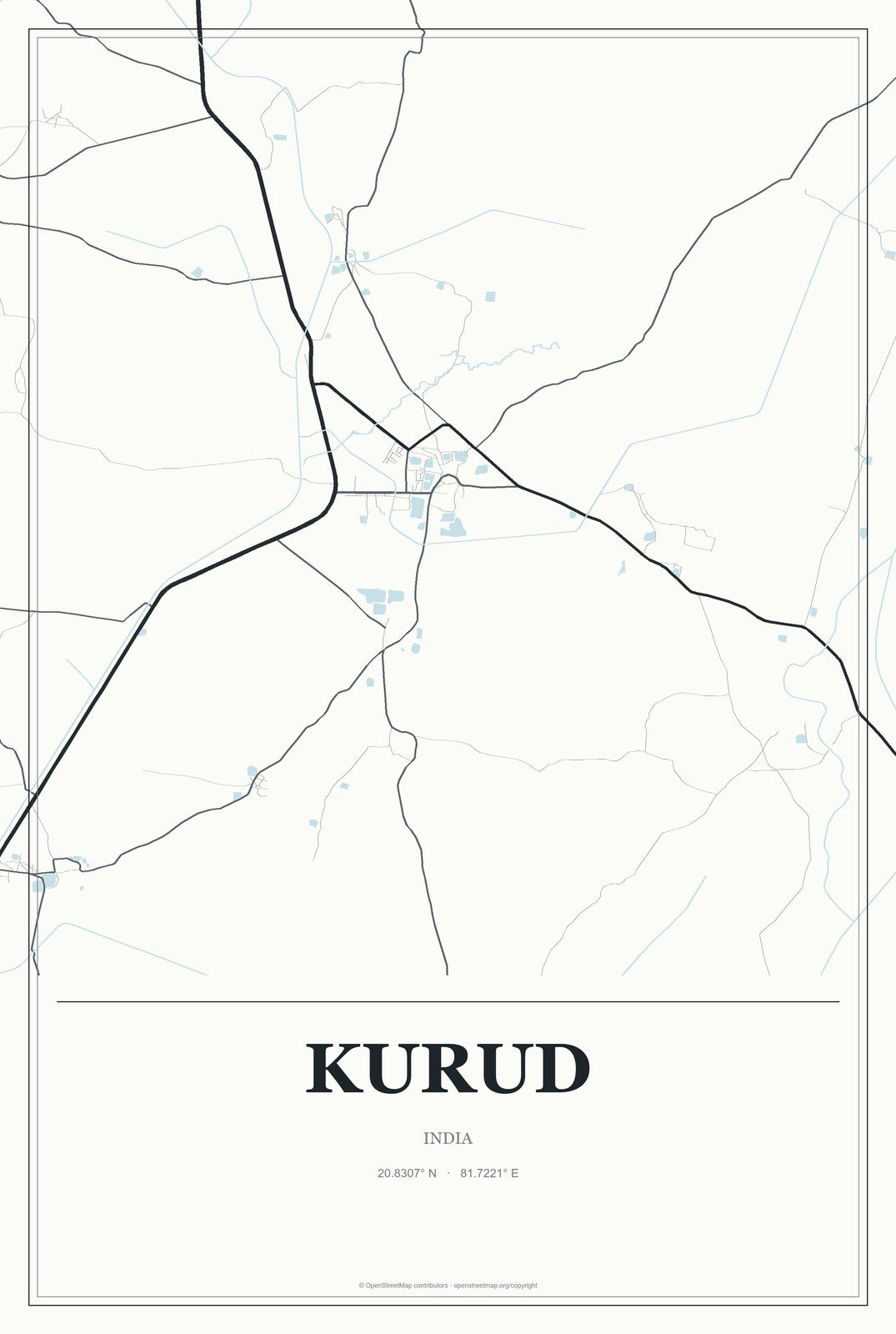 Kurud, India City Map Aluminum Sign in Gallery Air style