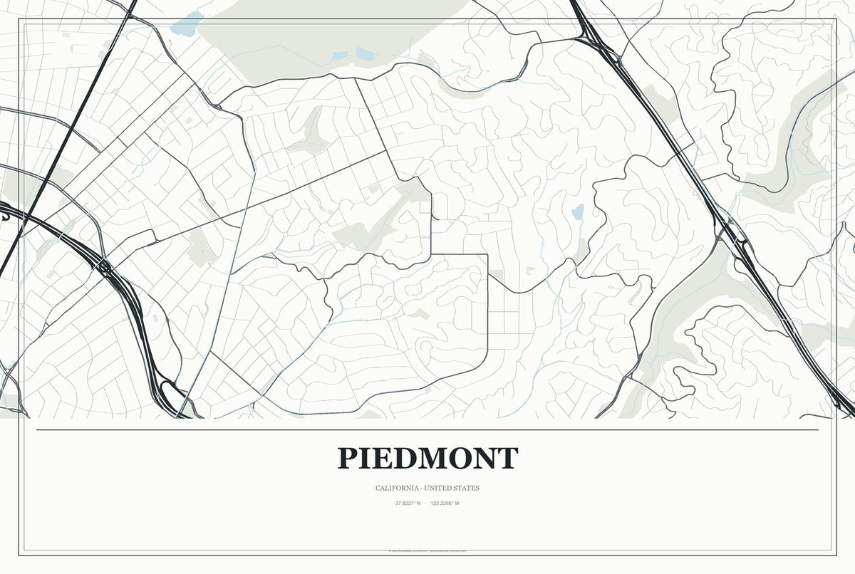 Piedmont, California City Map Aluminum Sign in Gallery Air style