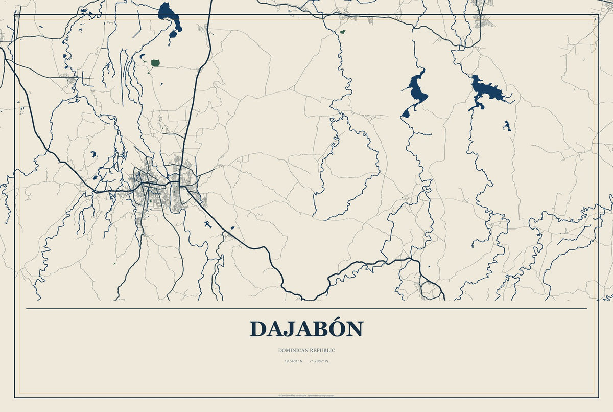 Dajabón, Dominican Republic City Map Aluminum Sign in Coastal Cutout style