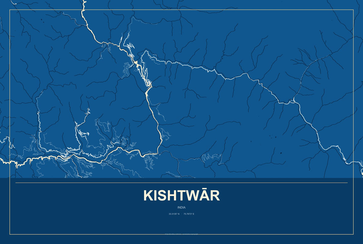Kishtwār, India City Map Aluminum Sign in Harbor Cobalt style