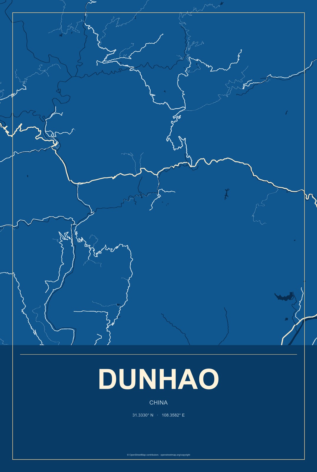 Dunhao, China City Map Aluminum Sign in Harbor Cobalt style