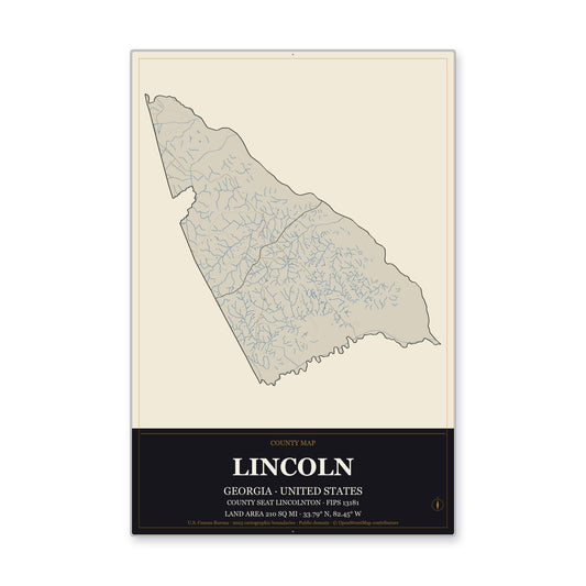 Lincoln County, Georgia Map Aluminum Sign in Museum Plaque style