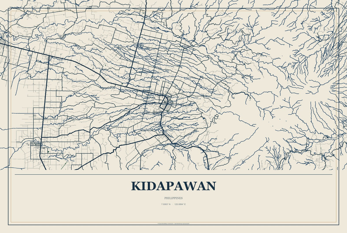 Kidapawan, Philippines City Map Aluminum Sign in Coastal Cutout style