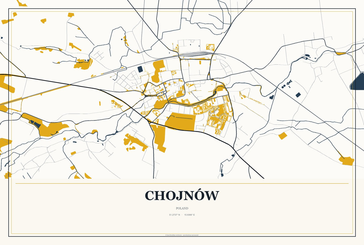 Chojnów, Poland City Map Aluminum Sign in Citrine Modern style