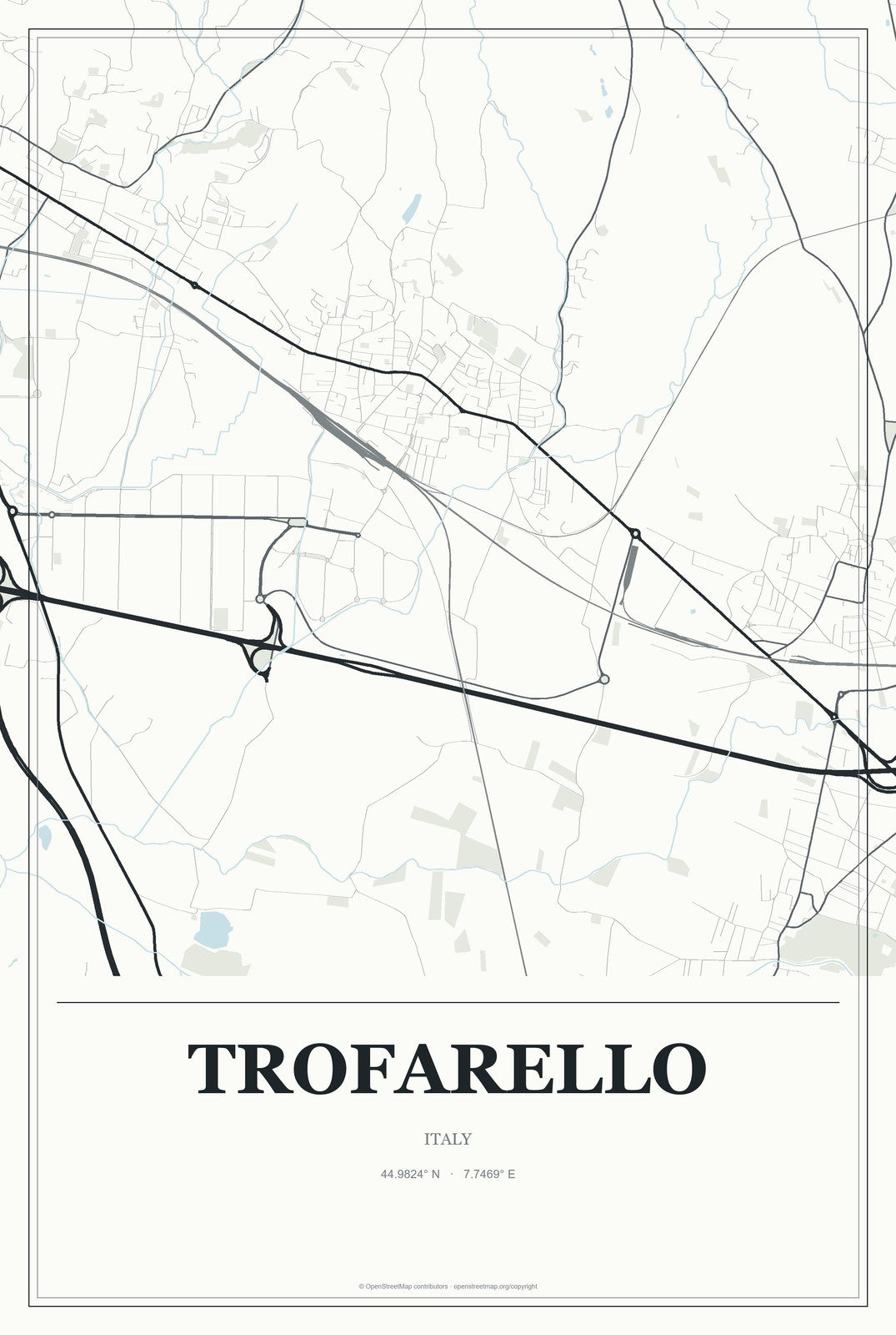 Trofarello, Italy City Map Aluminum Sign in Gallery Air style