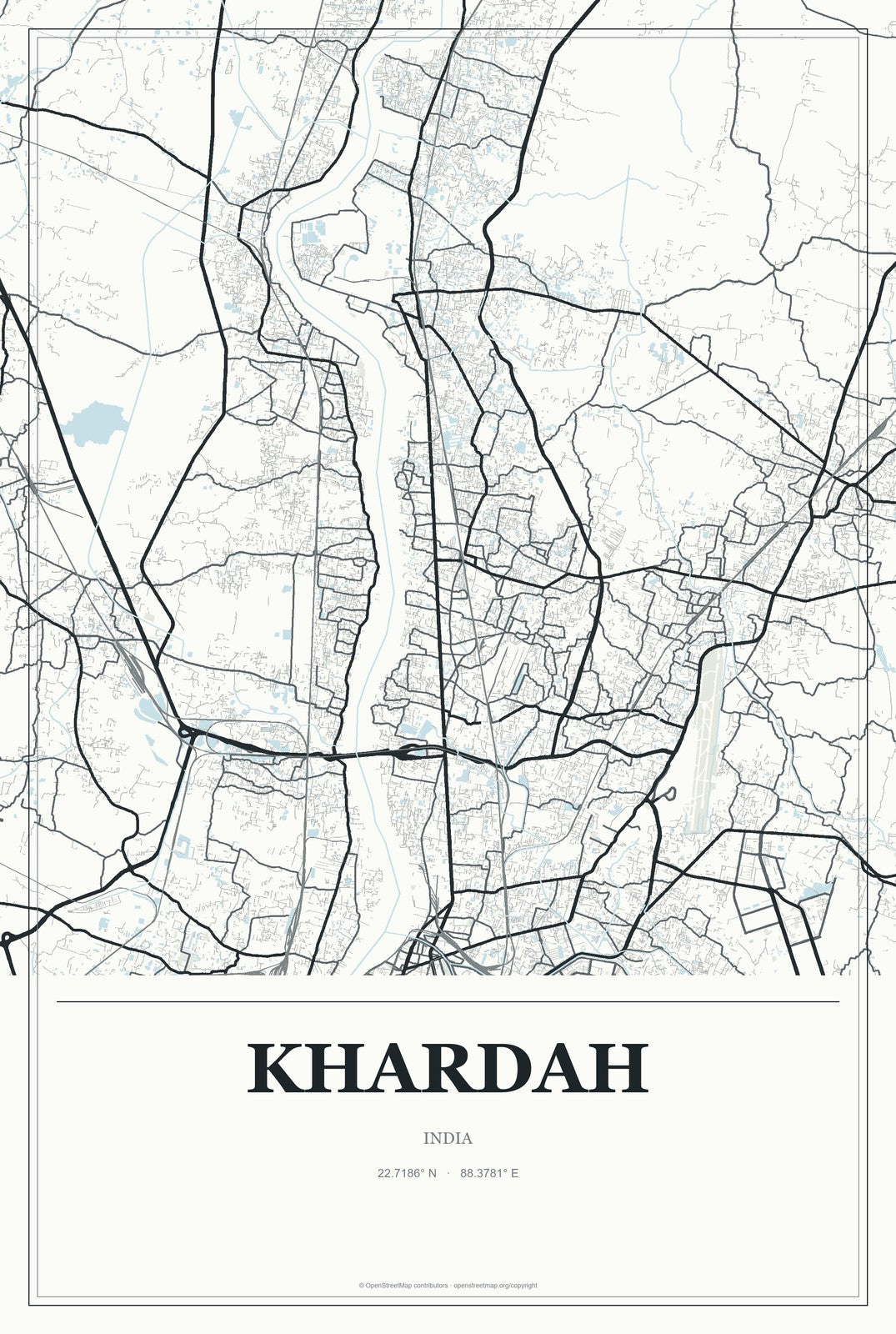 Khardah, India City Map Aluminum Sign in Gallery Air style