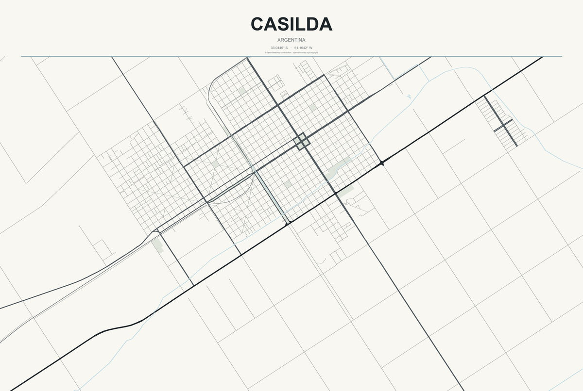Casilda, Argentina City Map Aluminum Sign in Headline Atlas style