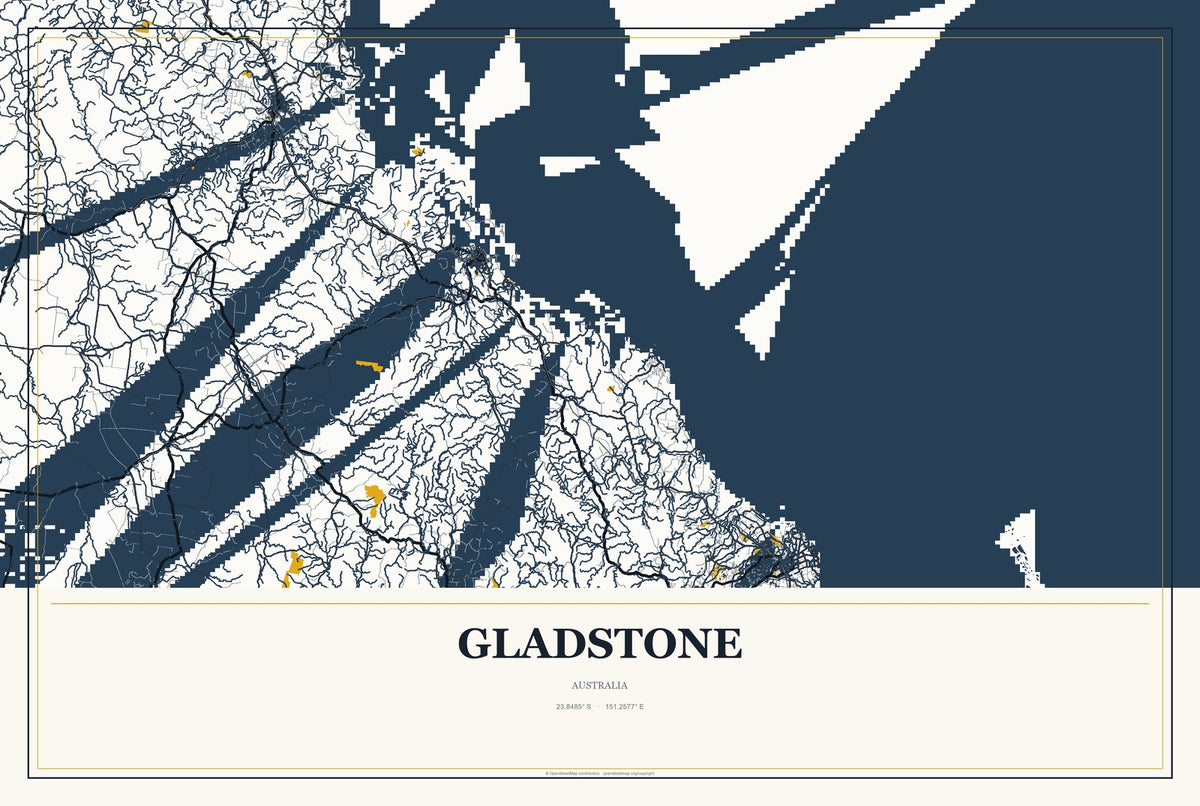 Gladstone, Australia City Map Aluminum Sign in Citrine Modern style