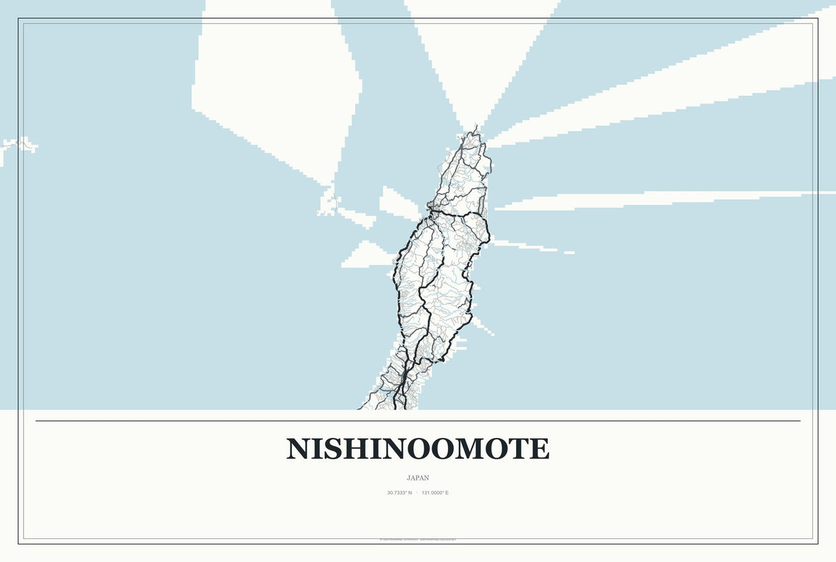Nishinoomote, Japan City Map Aluminum Sign in Gallery Air style