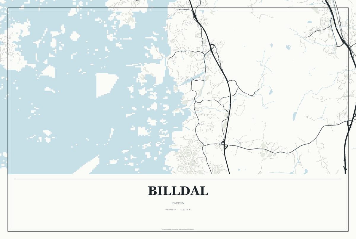 Billdal, Sweden City Map Aluminum Sign in Gallery Air style