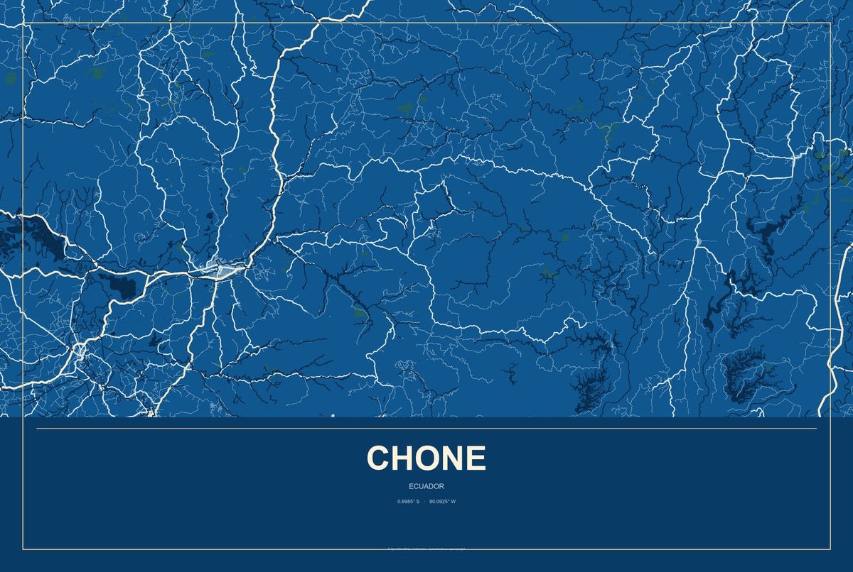 Chone, Ecuador City Map Aluminum Sign in Harbor Cobalt style