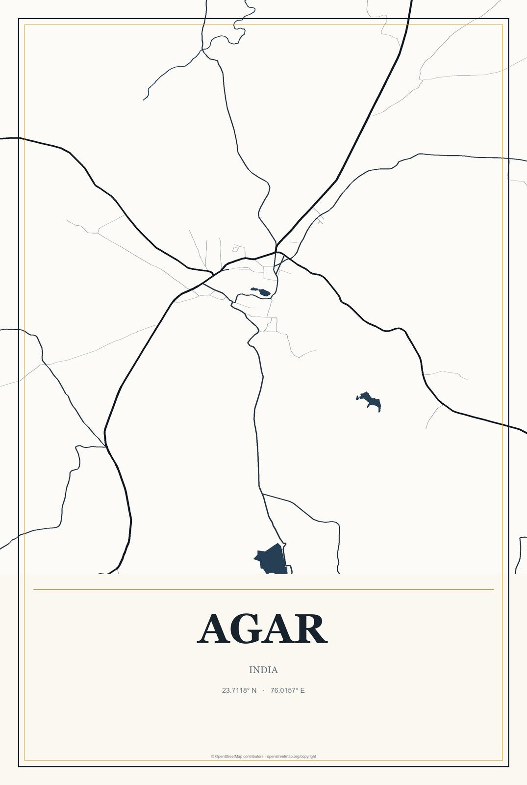 Agar, India City Map Aluminum Sign in Citrine Modern style
