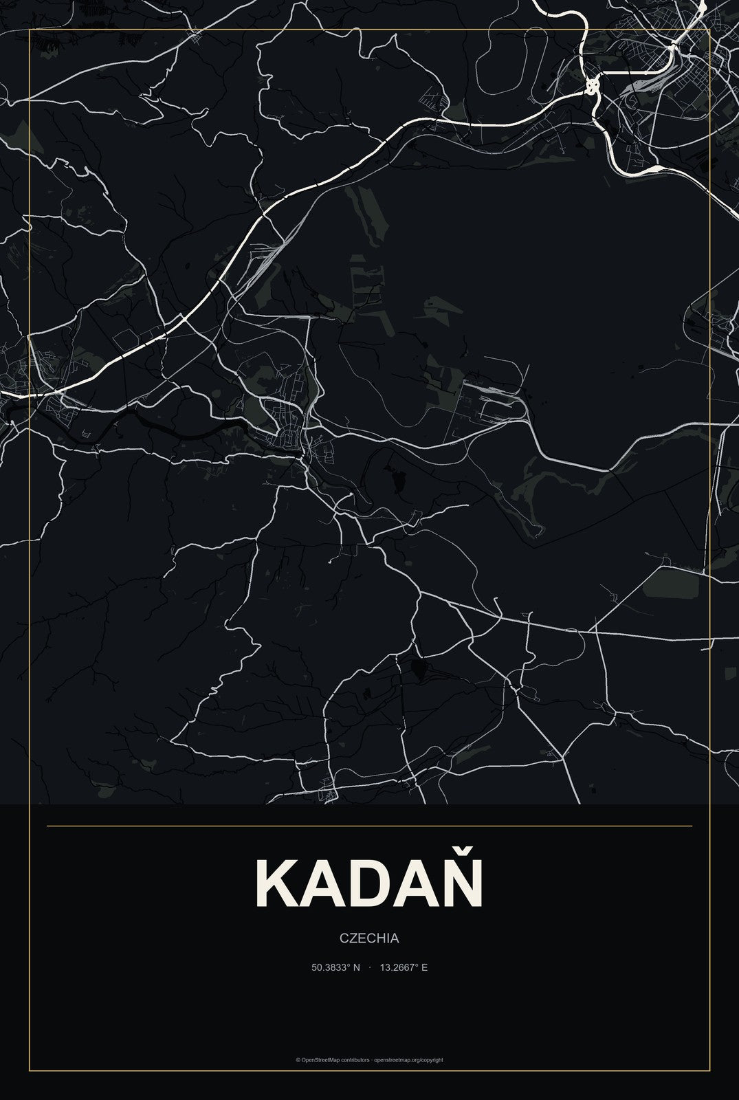 Kadaň, Czechia City Map Aluminum Sign in Metropolitan Noir style