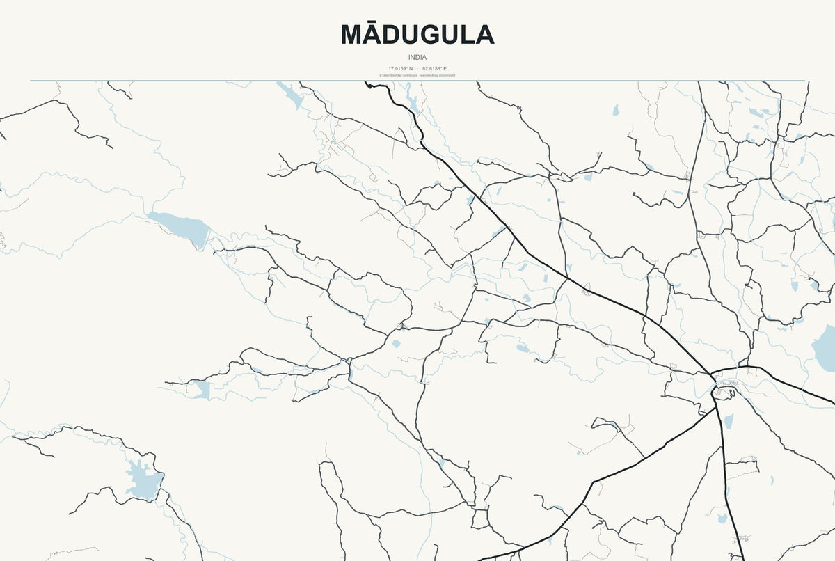 Mādugula, India City Map Aluminum Sign in Headline Atlas style