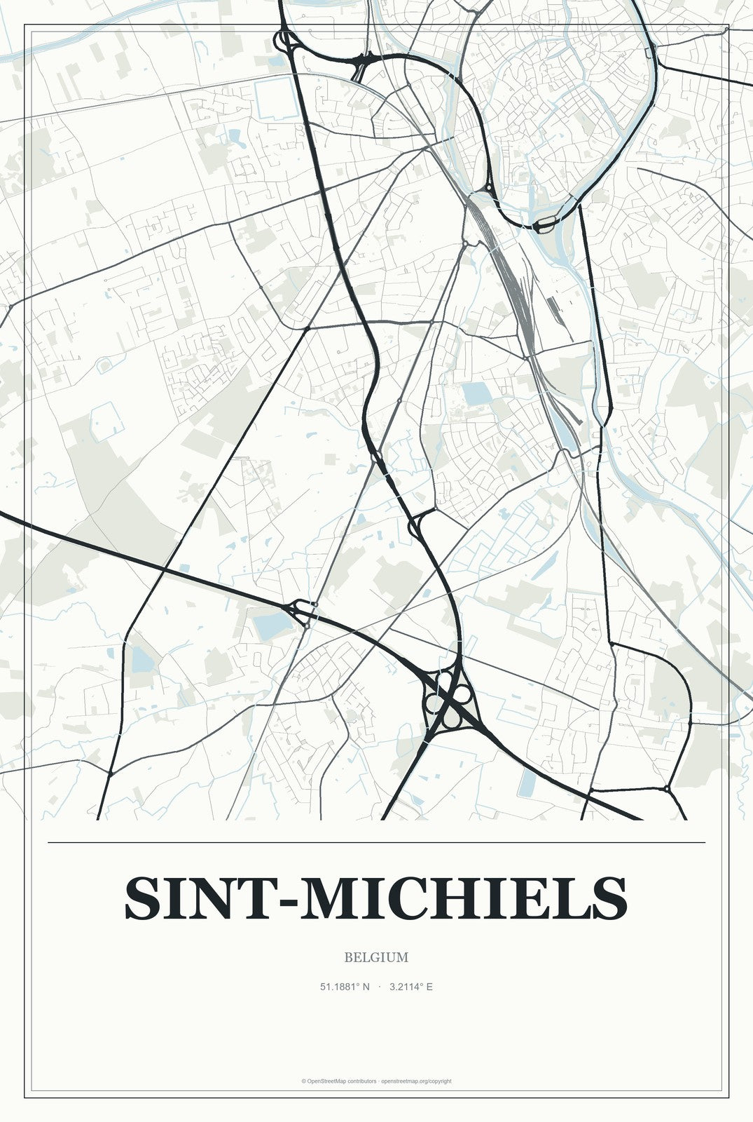 Sint-Michiels, Belgium City Map Aluminum Sign in Gallery Air style
