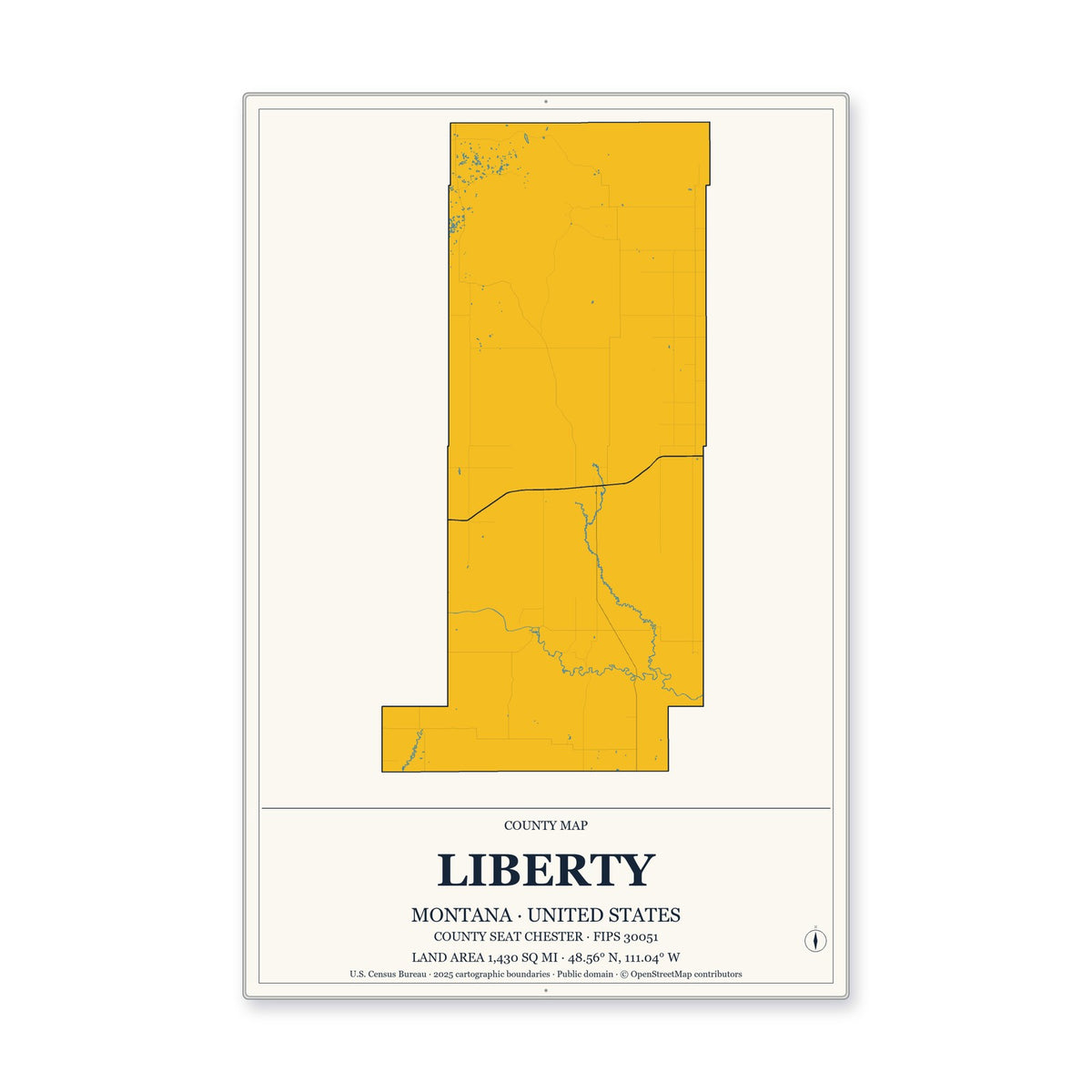 Liberty County, Montana Map Aluminum Sign in Citrine Modern style