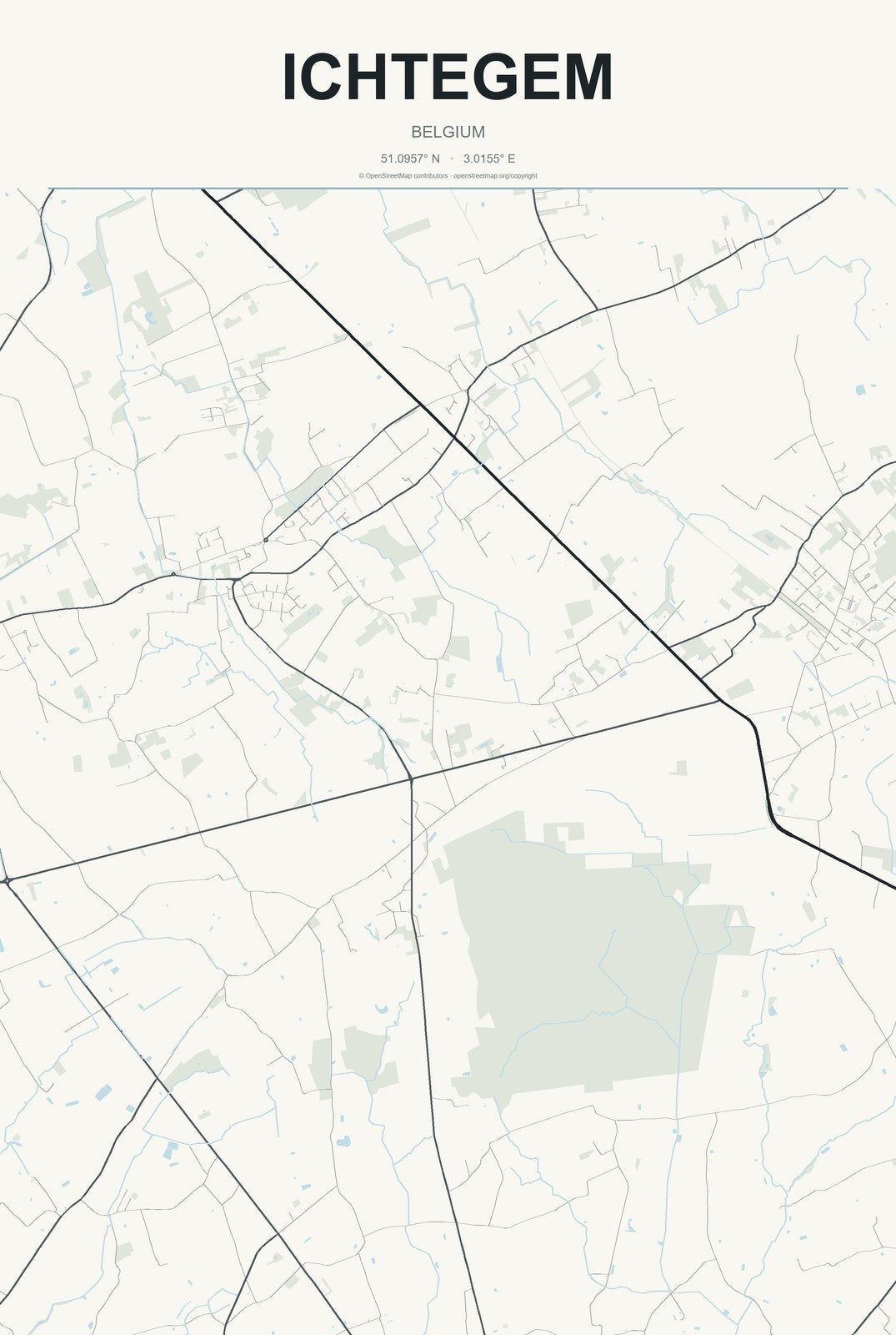 Ichtegem, Belgium City Map Aluminum Sign in Headline Atlas style