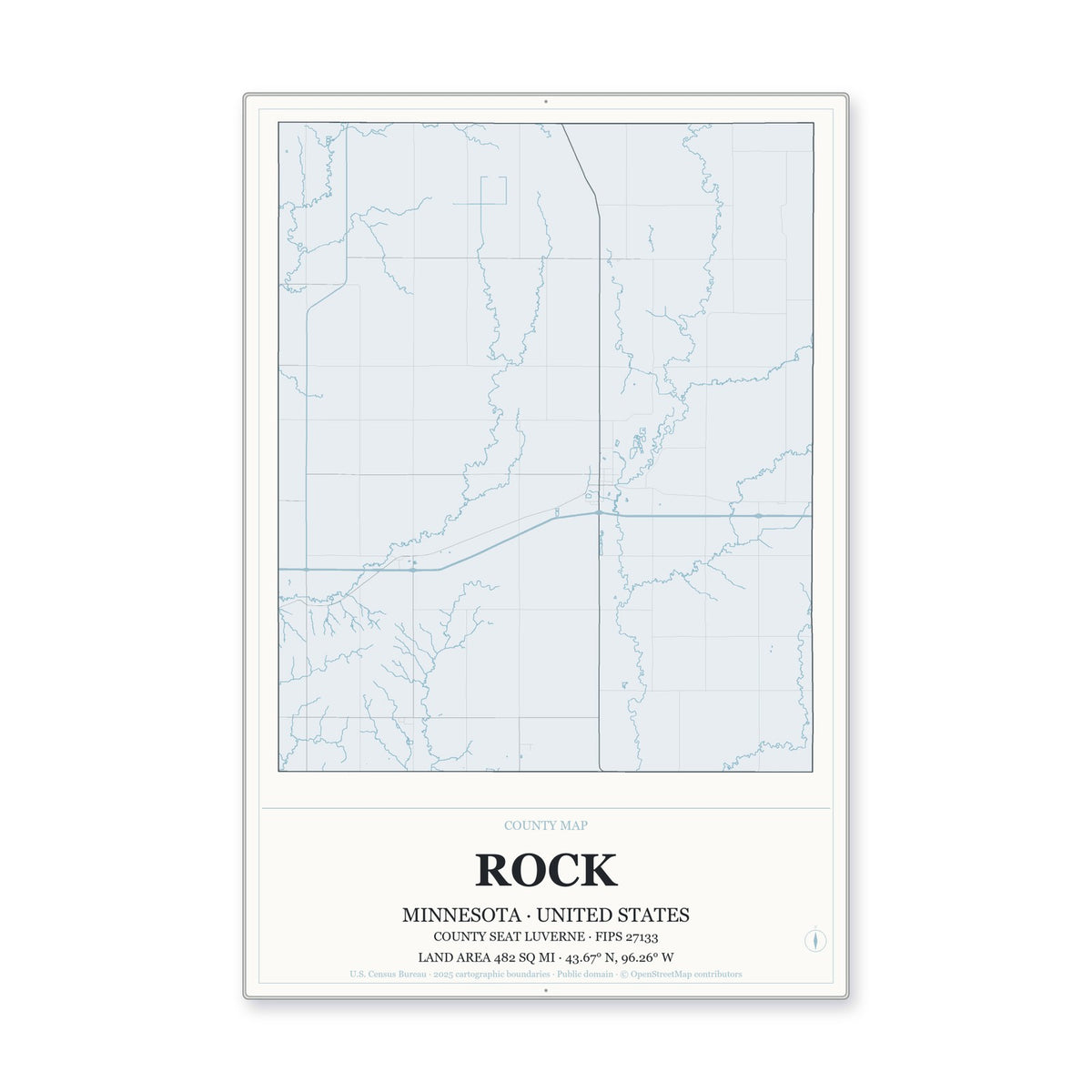 Rock County, Minnesota Map Aluminum Sign in Gallery Air style