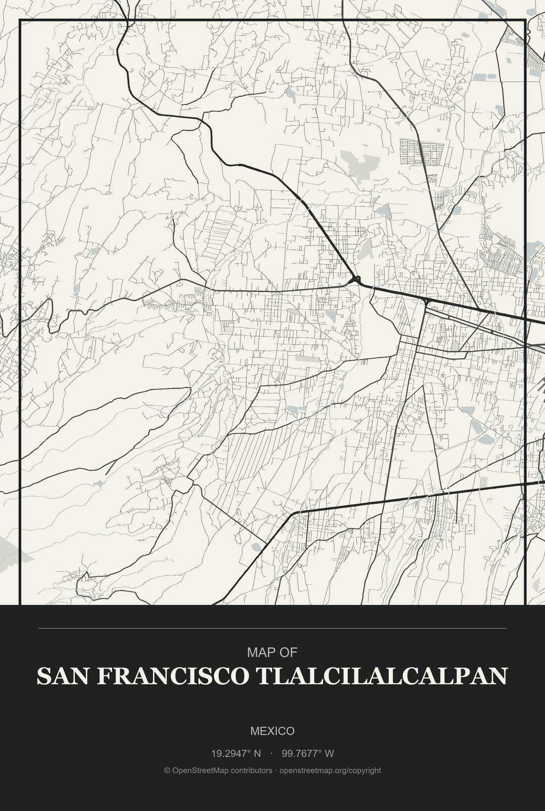 San Francisco Tlalcilalcalpan, Mexico City Map Aluminum Sign in Museum Plaque style