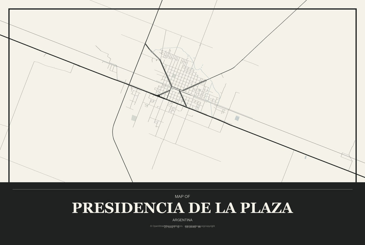 Presidencia de la Plaza, Argentina City Map Aluminum Sign in Museum Plaque style